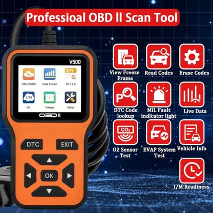 OBD2 Scanner Diagnostic Tool - Check Engine Light Code Scanner Tool with Reset, DTC, Data Stream, I/M Readiness, Car & Truck Scan Tool for All Vehicles Since 1996, escaner automotriz - color: Orange