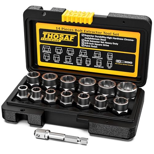 Impact Bolt & Nut Remover Set,14 Pieces Bolt Extractor Tool Set, 3/8" Drive Impact Bolt & Nut Remover Socket Tool Kit, Stripped For Damaged, Frozen, Studs, Rusted, Nuts & Screws, Tools Gifts for Men