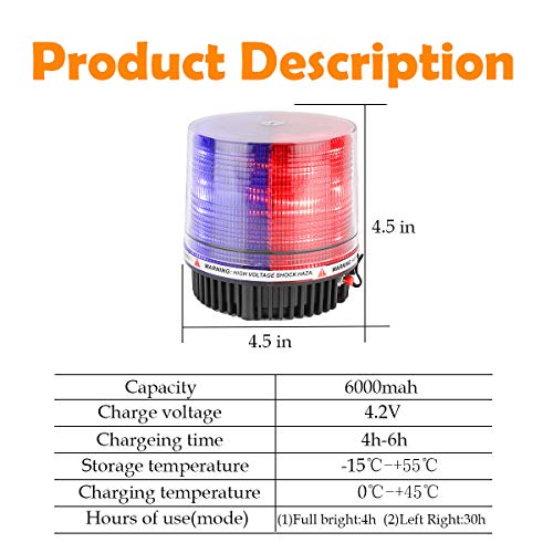 LED Wireless Rotating Beacon Battery Strobe Warning Light Red Blue | Hazard Flash Emergency Safety Roof Top Lights Magnetic Base Mount and Rechargeable Portable For Plow Tractor UTV Golf Cart - color: Red/Blue