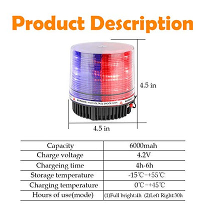LED Wireless Rotating Beacon Battery Strobe Warning Light Red Blue | Hazard Flash Emergency Safety Roof Top Lights Magnetic Base Mount and Rechargeable Portable For Plow Tractor UTV Golf Cart - color: Red/Blue