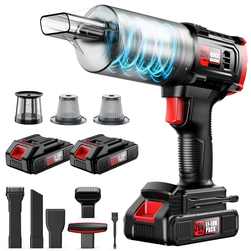 Car Vacuum Cordless, 35000PA Strong Suction Handheld Vacuum with 2 Detachable Batteries, 60Min Runtime Portable Vacuum Cleaner for Car Detailing, Pet Hair, Home Couch & Office, 350ML XL Dust Cup - color: Red
