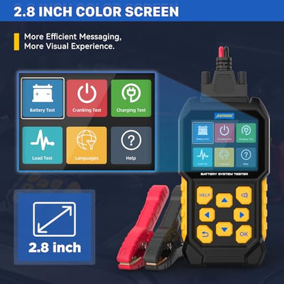 AUTOOL Car Battery Tester 12V 24V 30-2000 CCA Cranking Charging Load Test | Battery Load Tester Automotive Battery Analyzer, Color Screen Data Review Reverse Polarity Protection