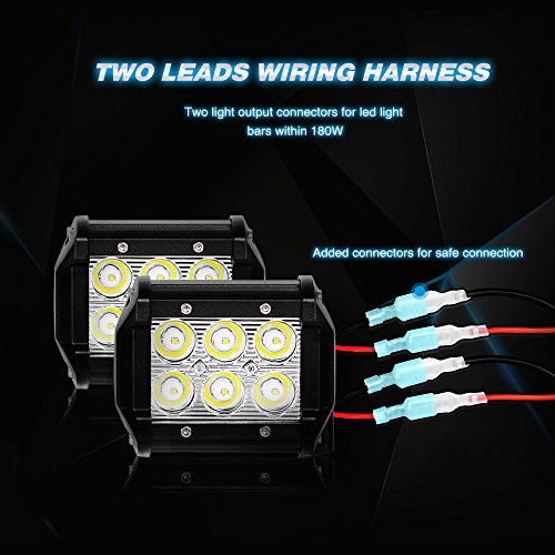 Nilight LED Light Bar Wiring Harness Kit 16AWG 12V On Off Waterproof Switch Power Relay Blade Fuse-2 Lead,2 Years Warranty (10020W), Black, Red, Blue, Green - color: 16AWG-2 Lead