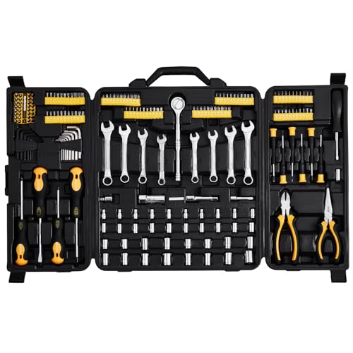 VEVOR Mechanics Tool Set 221Pieces - 1/4" and 3/8" Drive Sockets - SAE and Metric Mechanic Tool Kit with Bits - Wrenches, Ratchet Handle, Accessories, and Plastic Storage Case - for Automotive Repair - size: 1/4"&3/8", style: 221 PCS