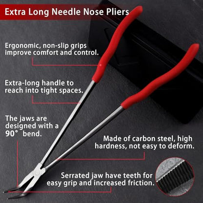 SPEEDWOX 15-Inch 90 Degree Needle Nose Pliers - Extra Long, Carbon Steel, Red, Ergonomic Grip - style: 90 Degree