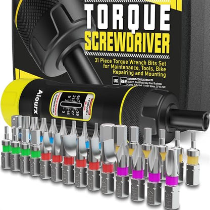 Torque Screwdriver Wrench Set, 3-39 Inch Pounds lbs, 31 Piece 1/4" Drive Torque Screwdriver Wrench with S2 Steel Bits for Bicycle Mechanics, Mechanical Equipment, and Mounting - size: 3-39 in.-lb. Standard