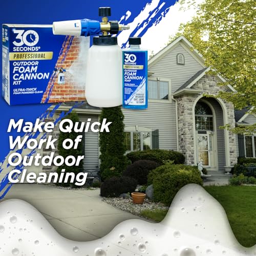 30 SECONDS Foam Cannon Kit – Pressure Washer Sprayer + 8 fl. oz. Soap – Foaming Cleaner for Siding, Decks, Driveways & Outdoor Surfaces