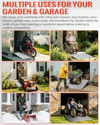 Heavy-Duty Shed Garage Access Ramps 2 PCS, 1500LBS Capacity Anti-Slip Punch Plate, Perfect for Riding Mowers, Motorcycles, Tractors, Snow Blowers & Garden Carts