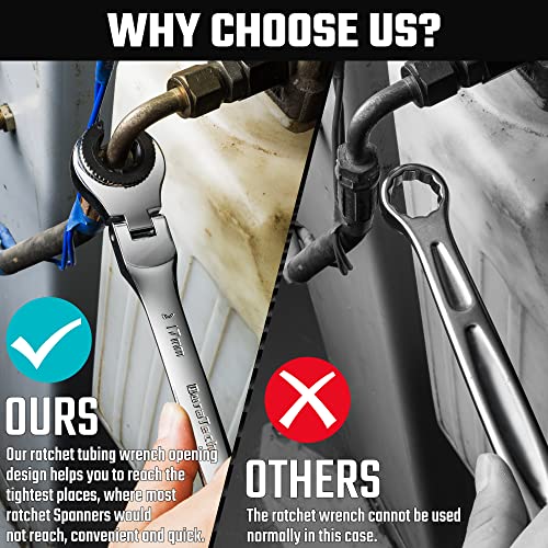 DURATECH 6-Piece Ratcheting Wrench Set with Open Flex-Head, Tubing Wrench | Metric, 10-17mm, 72-Tooth Gear, CR-V Steel, Organizer Bag, Gifts for Men