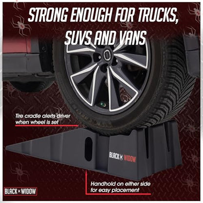 Black Widow 13" W Stackable Plastic Car Service Ramps – 16,000 lb. GVW Capacity per Pair, Lightweight High-Impact Grid Design, 6.25” Lift Height, Built-in Handles