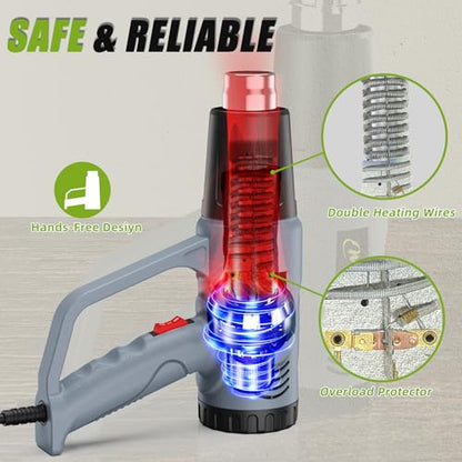 Heat Gun, 10Ft power cord Heavy Duty Hot Air Gun 572&1112℉ Dual Temperature Control 4 Nozzels & Paint Scraper Overload Protection for Paint Stripping (Heat Shrink Tubing Kit)