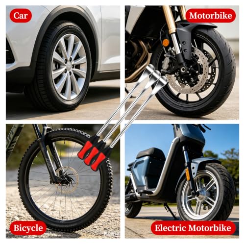 14.5"/37cm Tire Spoons Motorcycle, Dirt Bike Tire Spoon Set, Professional Tire Changing Spoons Lever Iron Tool Kit with 3 Rim Protectors & Valve Core Set