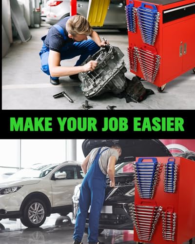SWANLAKE 4-Pack Magnetic Wrench Organizer Toolbox Holder, 2PCS 15-Slot and 2PCS 12-Slot Wrench Organizers, SAE & Metric Ratchet Holders for Tool Box - style: 54-Slot