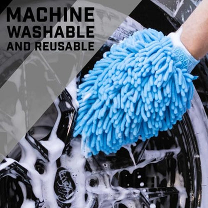Microfiber Car Wash Mitt – Double-Sided Car Washing Mitts for Interior & Exterior Vehicle Washing & Dusting, Lint-Free, Scratch-Free Chenille Wash Glove, High Absorption Capacity – 2 Pack - size: 2 Wash Mitts