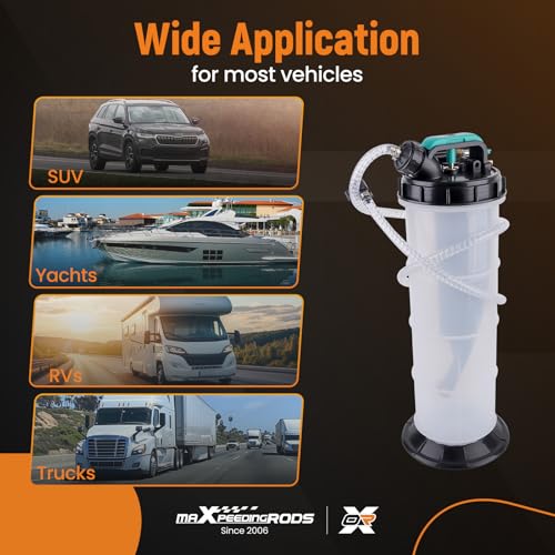 maXpeedingrods 2.5 Gallon/9.5L Pneumatic/Manual Fluid Extractor, Automotive Oil Extractor Pump, Transmission Filler Pump Oil Vacuum Changer with 5pc Brake Bleeding Hose for Car, SUVs, Truck, Yachts