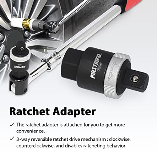 FIRSTINFO Taiwan 1/2" Drive Extendable Breaker Bar with Ratchet Adapter | 18-1/2" to 24-1/2" Length Extended Leverage with 230 Degrees Flexible Head, Premium CR-V, Heavy Duty, F32242D