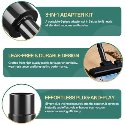 6PCS Universal Vacuum Hose Adapter Kit, 1-1/4" to 1-3/8" & 2-1/2", plus 1-1/4" to 1-3/8" to 1-1/2", Plastic Vacuum Hose Connector Reducer Attachments for Vacuum Cleaner - size: Kit