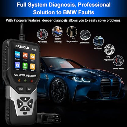 Z100 Fit for BMW-OBD2-Scanner, Car Code Readers, Full-System-Car-Diagnostic-Tools, with Battery Registration Tool, Oil Reset, ABS Bleed, EPB Reset, TPS Regulation (Black) - color: Silver gray, size: BMW Special