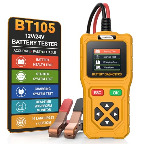 BT105 12V/24V Car Battery Tester, 100-2000 CCA, Alternator Tester & Charging System Analyzer with 800 Records, USB Print, Voltage Tester & Waveform Monitor for Cars, Trucks, Trailers, Tractors