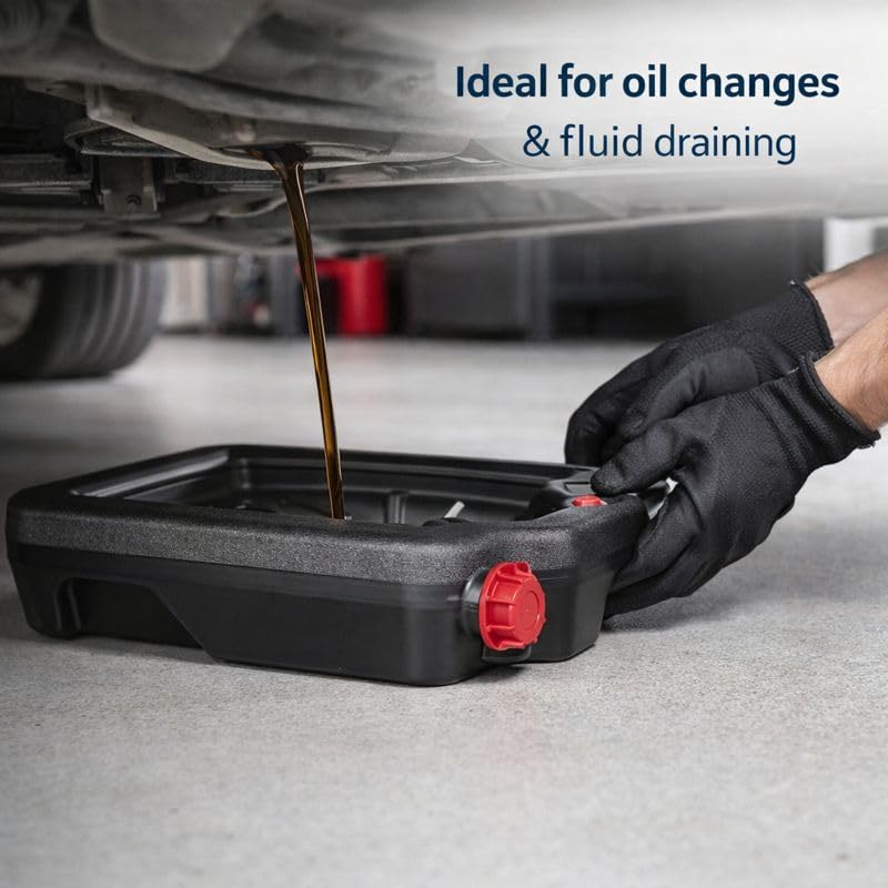 16-Quart Automotive Drain Pan Container, Large Oil Drain Bucket for Car & Truck Maintenance, Wide Catch Area, Easy-Pour Design, Shop & Garage Use