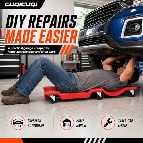 Mechanic Creeper, Low Profile Garage Creeper with Padded Headrest, 6 Swivel Casters, Built-in Tool Trays and Carry Handle, 40 Inch Automotive Creeper for Car Repair, Maintenance, Detailing