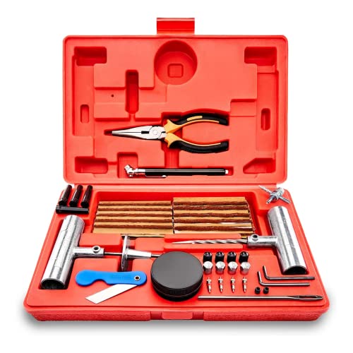 TOOLUXE 50003L Universal Heavy Duty Tire Repair Kit | 57 Piece Value Pack | Fix Punctures and Plug Flats | Ideal for Cars, Trucks, Motorcycle, ATV, Jeeps, Off Road Vehicles, RV, Tractors … - size: 57 Piece Repair Kit