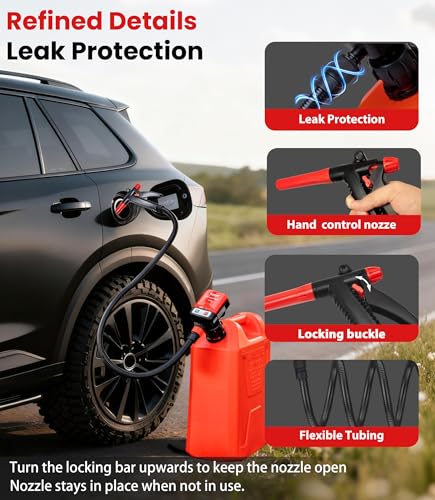 3.2GPM Battery Powered USB Charging Fuel Transfer Pump with Hand Shut Off Nozzle, 51" Long Hose, 4 Adapters, Portable Gas Pump Ideal For Gasoline, Diesel, Kerosene Transfer - color: 3.2 GPM With Hand Nozzle