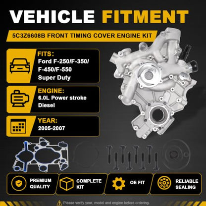 5C3Z6608B Front Timing Cover Engine Kit Fit for Ford F-250 F-350 F-450 F-550 Super Duty 6.0L Powerstroke Diesel 2005-2007