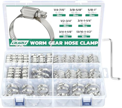 OURU 150PCS Hose Clamps Stainless Steel Assortment Adjustable 1/4"-1-1/2"(6-38mm) Worm Gear Hose Clamp, Heavy Duty Metal Small Hose Clamps for Automotive, Pipe, Radiator Plumbing, Fuel Line - size: 150PCS KIT-HOSE CLAMP(1/4"-1-1/2")