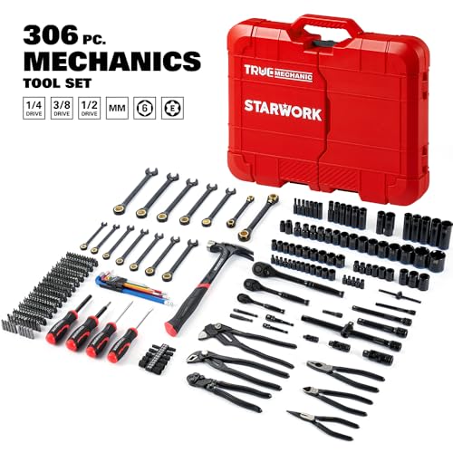 STARWORK TRUE MECHANIC 306-Piece Mechanics Tool Set and Socket Set, Comprehensive Tool Kit, Automotive Repair Tool Set, 【Pliers Wrench】, Professional
