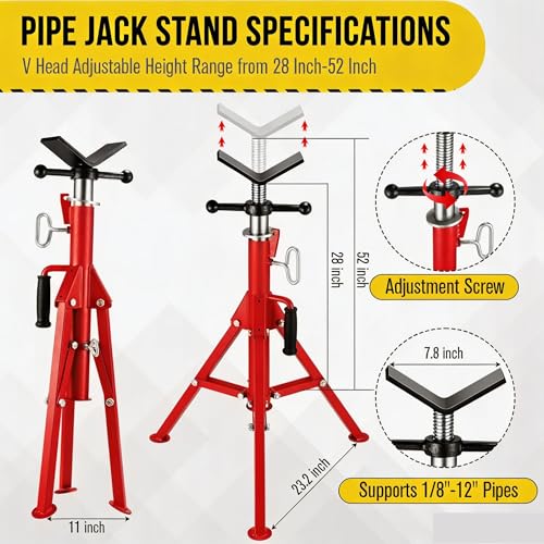 Garvee V Head Tripod Pipe Jack Stand, 1/8"-12" Pipe Support Rest, 2500 LB Heavy Duty Carbon Steel Adjustable 28"-52" Folding Portable Pipe Stand for Welding Pipe | Heavy Duty Carbon Steel Adjustable 28"-52" Folding Portable Pipe Stand for Welding Pipe - c