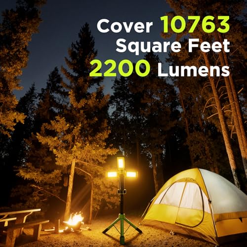 STEELITE Camping Emergency Light 2700 Lumens 12000mAh with Adjustable Tripod Stand, IP65 Waterproof Cordless Work Light, Magnetic Base, Telescopic, for Camping Outdoor Work Garage, Green