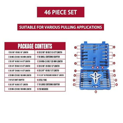 Thorstone 46pcs Harmonic Balancer Puller Set, Steering Wheel Flywheel Crankshaft Pulley Puller,Blue - color: Blue, size: Puller