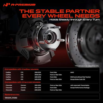 A-Premium Front or Rear Wheel Bearing and Hub Assembly with 5-Lug Compatible with Chevrolet Impala 2018-2019, Camaro 2010-2015, Cadillac CTS 2008-2014 & 2018, XTS 2018