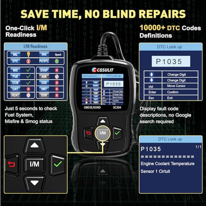 CGSULIT SC204 Enhanced OBD2 Scanner Diagnostic Tool, Check Engine Code Reader With Reset, Smog Check, Clear Code, Live Data & More, Car Code Readers & Scan Tools for All OBDII/EOBD Vehicles After 1996 - color: SC204 Code Reader-Black