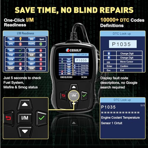 CGSULIT SC204 Enhanced OBD2 Scanner Diagnostic Tool, Check Engine Code Reader With Reset, Smog Check, Clear Code, Live Data & More, Car Code Readers & Scan Tools for All OBDII/EOBD Vehicles After 1996 - color: SC204 Code Reader-Black