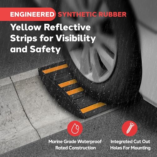 Pyle 1 Ft. Rubber Curb Ramp - Pack of 2 Heavy Duty Non-Slip Threshold Ramps for Driveways & Sidewalks, Yellow Reflective Strips, Marine Grade, Expansion Screws Included, 12.0’’x 16.0’’ x 2.6’’ Inches - color: Yellow, size: Pack of 2