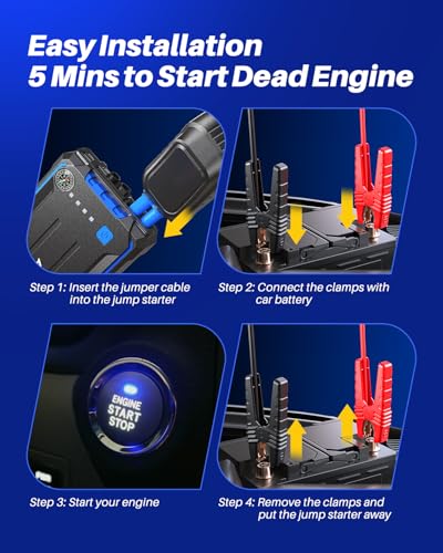 AUTOONE 4000A Car Jump Starter, Battery Jumper Starter Portable for Compact Car Up to 10.0L Gas and 8.0L Diesel Engine Jump Box with Jumper Cables, USB Output and LED Light - size: 4000A