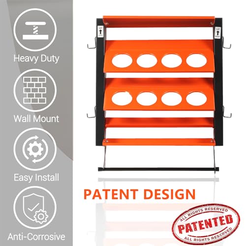 Wallmaster Spray Can Holder, Lube Can Wall Mount Storage Rack Heavy Duty Paint Bottle Organizer for Garage & Home | 8 Can Holes & 2 Shelf