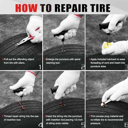 AWELCRAFT 10-Piece Economical Tire Repair Kit – Flat Tire Plug Kit with T-Handle Tools, Storage Case – Fix Punctures Fast, – Ideal for Car, Truck, Motorcycle, ATV - size: 10 Piece Repair Kit
