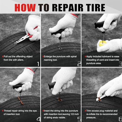 AWELCRAFT 10-Piece Economical Tire Repair Kit – Flat Tire Plug Kit with T-Handle Tools, Storage Case – Fix Punctures Fast, – Ideal for Car, Truck, Motorcycle, ATV - size: 10 Piece Repair Kit