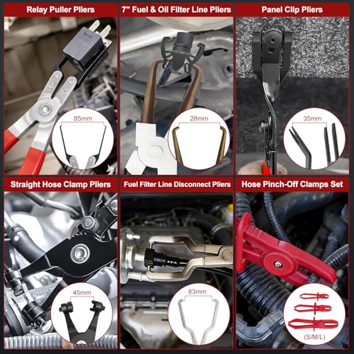 18-Piece Automotive Fuel Line Disconnect Tool Kit & Hose Clamp Pliers Set with Fuel Line Pliers, Hose Removal Pliers, Relay Puller Pliers, Panel Clip Pliers, Pinch-Off Clamps, Trim Tools & Toolbox - color: 18 Pcs Hose Clamp Pliers Set