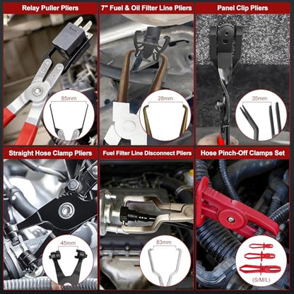 18-Piece Automotive Fuel Line Disconnect Tool Kit & Hose Clamp Pliers Set with Fuel Line Pliers, Hose Removal Pliers, Relay Puller Pliers, Panel Clip Pliers, Pinch-Off Clamps, Trim Tools & Toolbox - color: 18 Pcs Hose Clamp Pliers Set