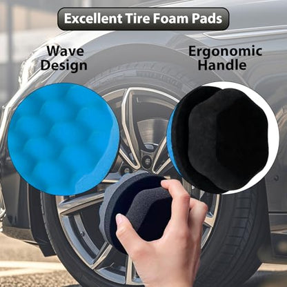4 Pcs Large Tire Shine Applicator, Reusable Tire Dressing Applicator Wave Contoured, Tire Sponge Pads for Car Detailing Cleaning, 4.33 inch (2 Blue &2 Black) - size: 4.33inch-2 Black & 2Blue