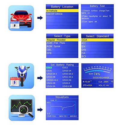 KONNWEI KW650 6V 12V Car Battery Tester, 100-2000 CCA Battery Load Tester Automotive Battery and Alternator Tester for Vehicles/Marine/Motorcycle/Lawn Mover - color: KW650