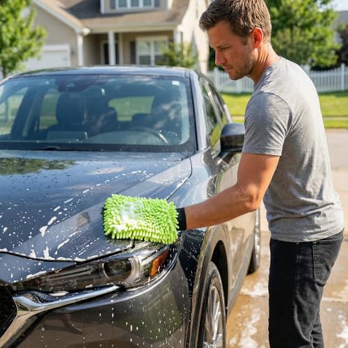4Pack Scratch-Free Car Wash Mitt with Elastic Wrist Cuff & Waterproof Lining, High-Density Microfiber Mitt for Car Detailing, Protects Hands & Paint,Household Cleaning Glove Set(Grey) - color: 8"×12"-grey_2pcs