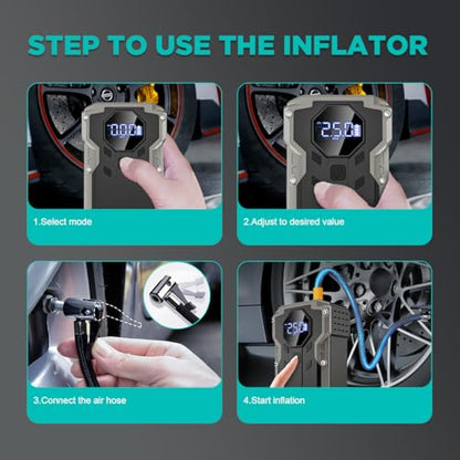 Jump Starter with Air Compressor, 2000A Peak Car Battery Booster(8L Gas/6L Diesel), 150PSI Tire Inflator Portable 12V Jump Box Car Battery Jumper Starter with Jumper Cable, LED Lights, LCD Display