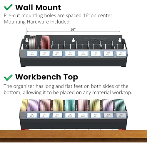 UNITEDPOWER Sanding Discs Holder, 8 Slots Wall Mount Metal Sandpaper Storage Rack for Workshop, Shed, Garage Classified Organization, Fit Most of Sandpaper
