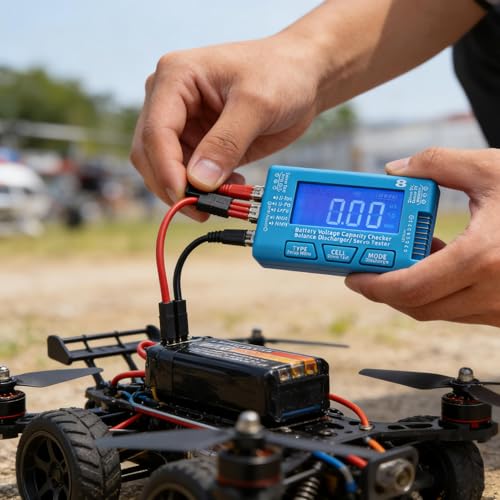 RC 8 Digital Battery Tester with LCD Display Manage 8 LiPo Life Li Ion Batteries Voltage Tester Compatible with 2-8S NiCd NiMH Battery Monitor Dual-Function Capacity Checker