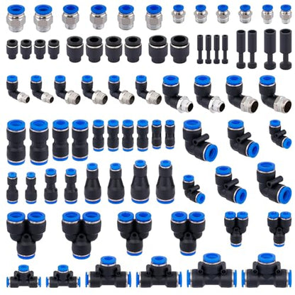 78 PCS Air Line Quick Connect Fittings 1/8" 1/4" 5/16" 3/8" 1/2" Quick Connect Air Hose Fittings Push Lock Fittings Quick Release Pneumatic Kit for Air Compressor Pneumatic System - size: 78PCS